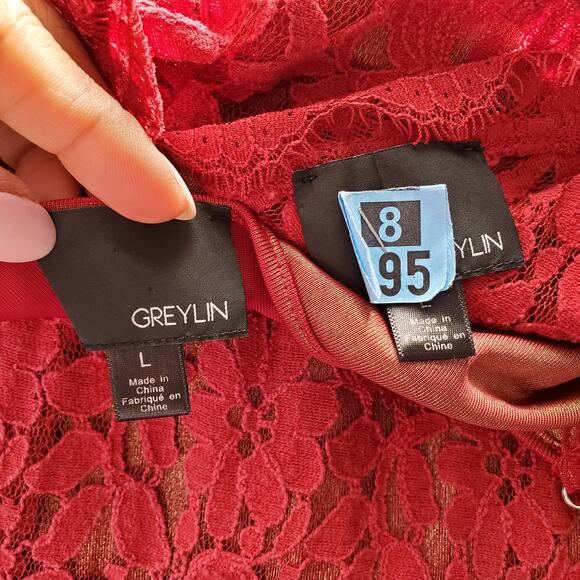 Anthropology Greylin Red Sleeveless V Neck Lace Dress L - Picture 7 of 10